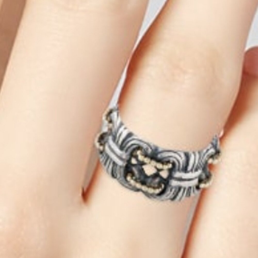 LAGOS STERLING SILVER & 18K YELLOW GOLD CAVIAR BEADED BAND RING - Picture 5 of 6